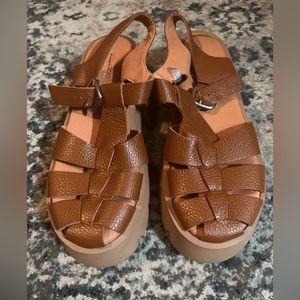 Pilcro sandals fisherman brown EUC EU 38 US size 7.5 platform silver buckle heel